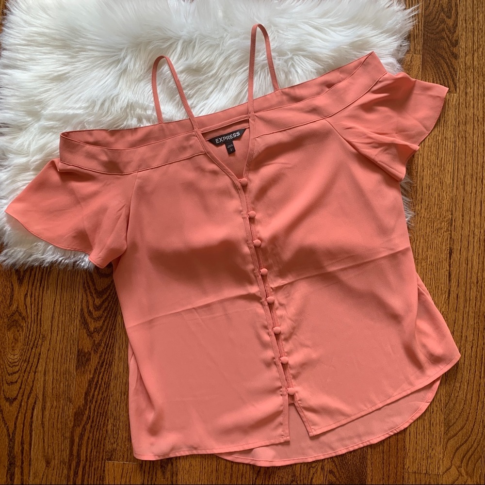 Express Pink Off the Shoulder Top w/ Button Detail
